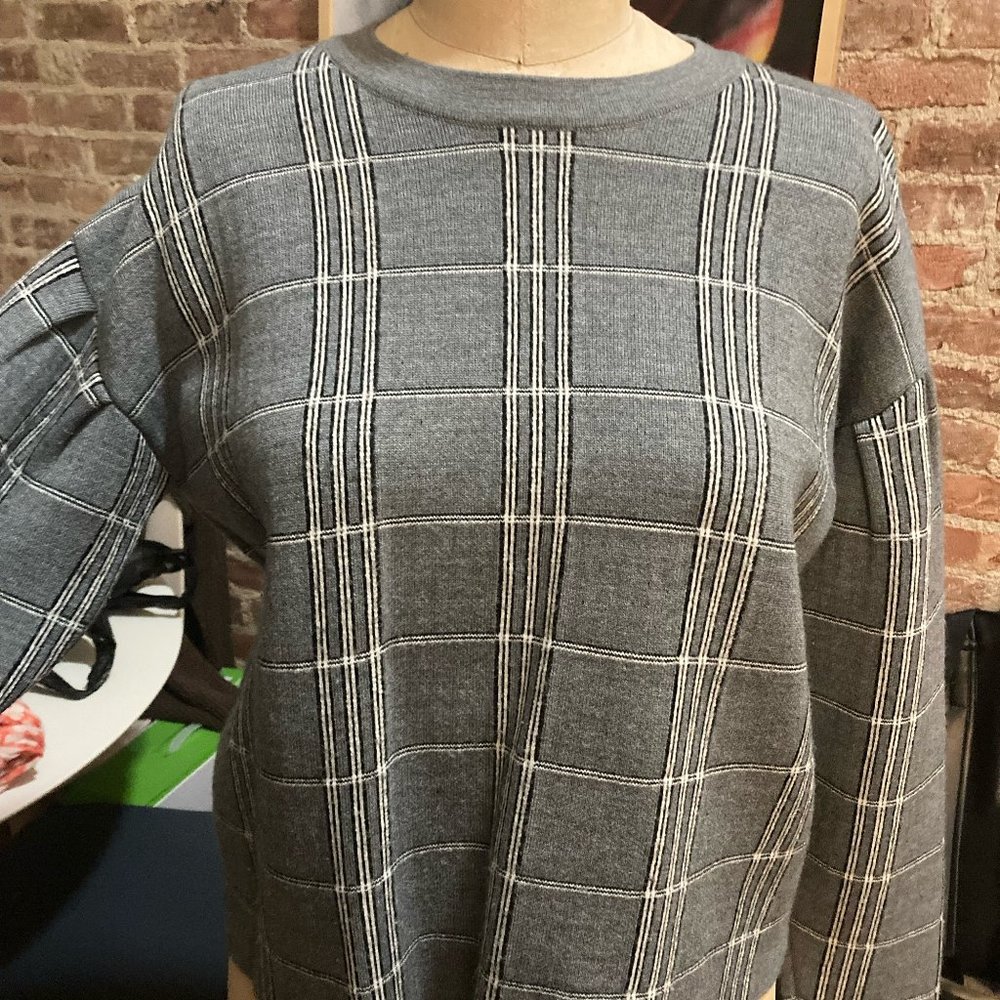 Maje Plaid Puff Sleeve Sweater, size small/medium